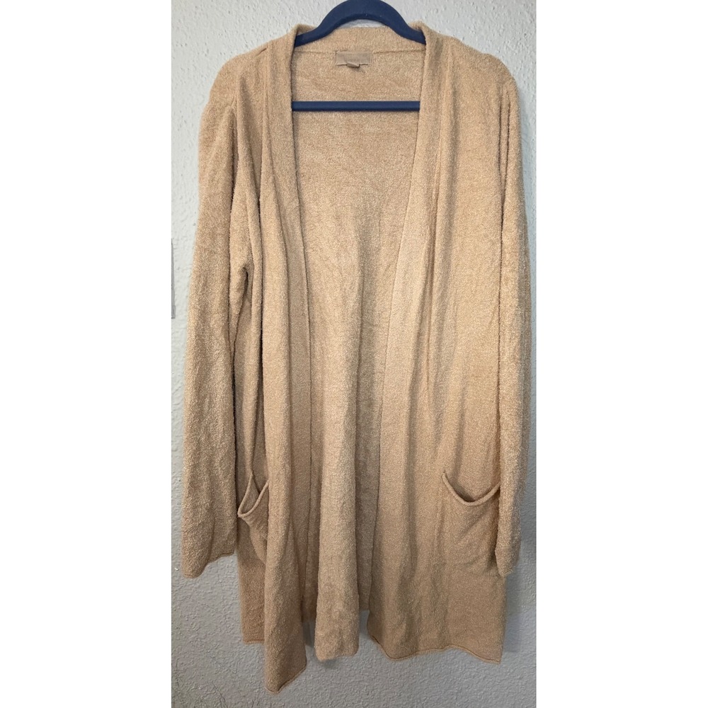 Barefoot Dreams CozyChic Lite Long Cardigan Tan Camel Open Front Sweater Large